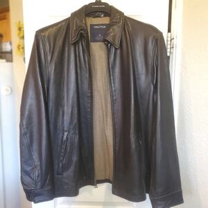 Nautica Men's Dark Brown Leather Jacket